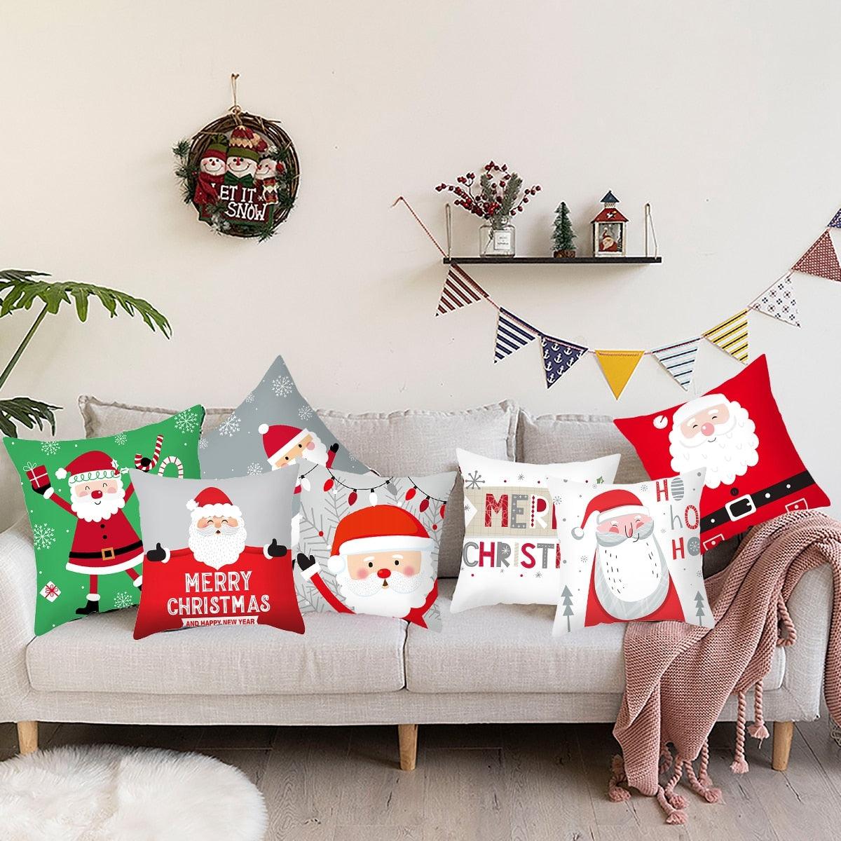 Merry Christmas Decoration Xmas Gift New Year For Home Reindeer Santa Claus Xmas Series Cushion Cover Case Pillow Custom Zippered Square Pillowcase Tree Cushion Cover Christmas Ornament