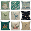 Merry Christmas Tree Cute Deer Happy Festival New Year Decorations Christmas Throw Pillow Covers Christmas Decorative Couch Pillow Cases Cotton Linen Pillow Square Cushion Cover For Home Bed