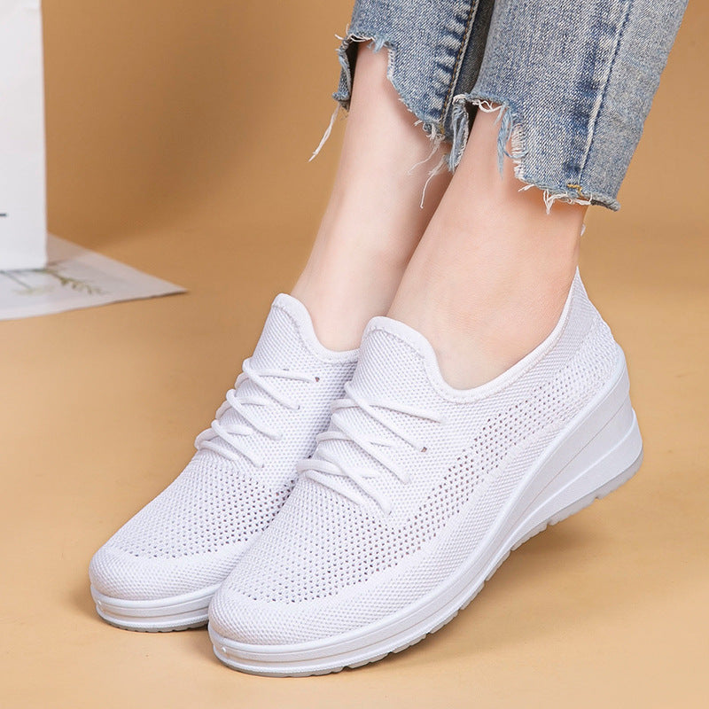 Mesh shoes women's inner height shoes breathable mesh surface slip resistant soft sole comfortable casual shoes