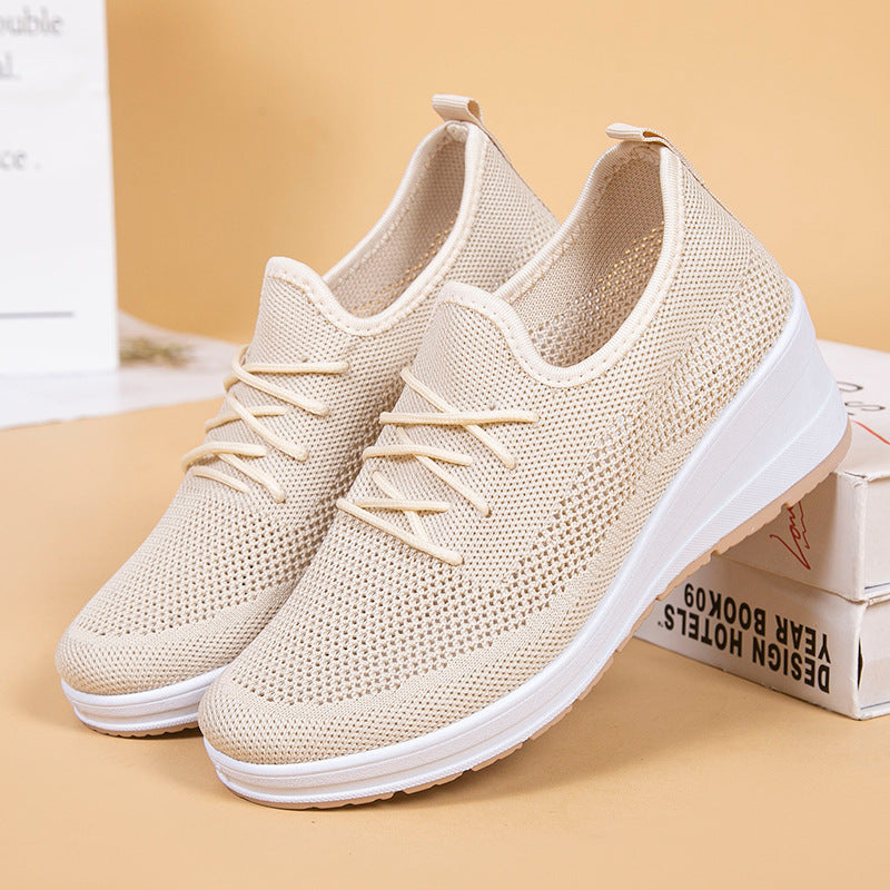 Mesh shoes women's inner height shoes breathable mesh surface slip resistant soft sole comfortable casual shoes