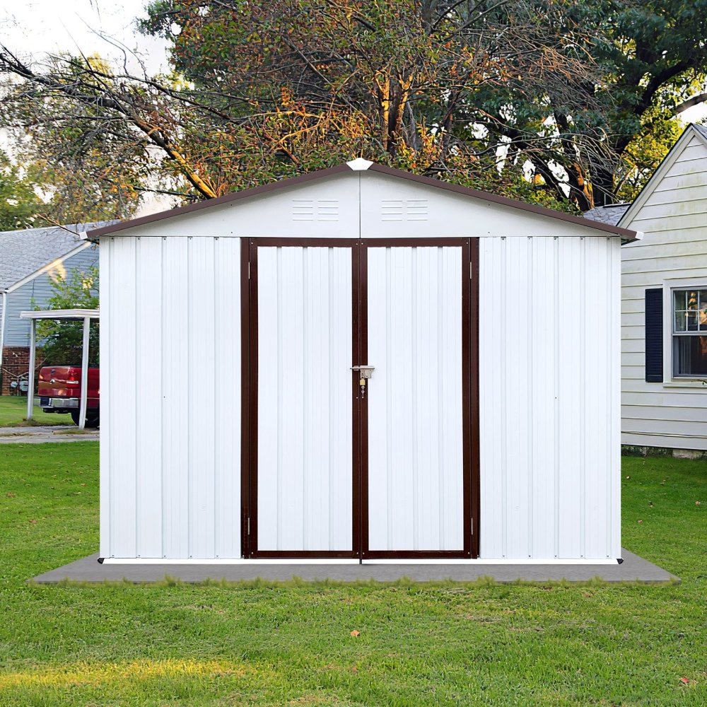 [08X10FT] Premium Large White Outdoor Metal Garden Storage Shed (SAK93617)