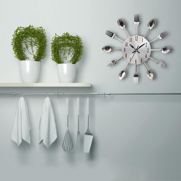 Metal Kitchen Wall Clock Creative  Kitchen Wall Clock 3D Modern Creative Kitchen Cutlery Spoon Fork Time Like Wall Clock Wall Sticker Room Home Decoration Quartz Wall Art Cutlery Mounted Clocks Modern Design Home Decorative