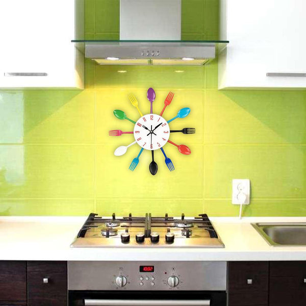 Metal Kitchen Wall Clock Creative  Kitchen Wall Clock 3D Modern Creative Kitchen Cutlery Spoon Fork Time Like Wall Clock Wall Sticker Room Home Decoration Quartz Wall Art Cutlery Mounted Clocks Modern Design Home Decorative