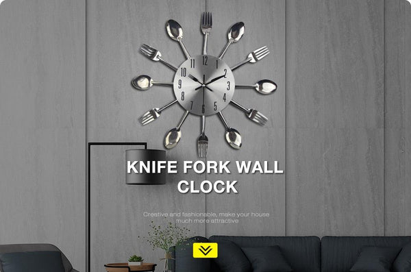 Metal Kitchen Wall Clock Creative  Kitchen Wall Clock 3D Modern Creative Kitchen Cutlery Spoon Fork Time Like Wall Clock Wall Sticker Room Home Decoration Quartz Wall Art Cutlery Mounted Clocks Modern Design Home Decorative
