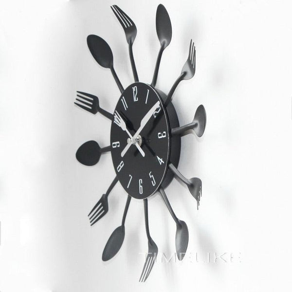 Metal Kitchen Wall Clock Creative  Kitchen Wall Clock 3D Modern Creative Kitchen Cutlery Spoon Fork Time Like Wall Clock Wall Sticker Room Home Decoration Quartz Wall Art Cutlery Mounted Clocks Modern Design Home Decorative