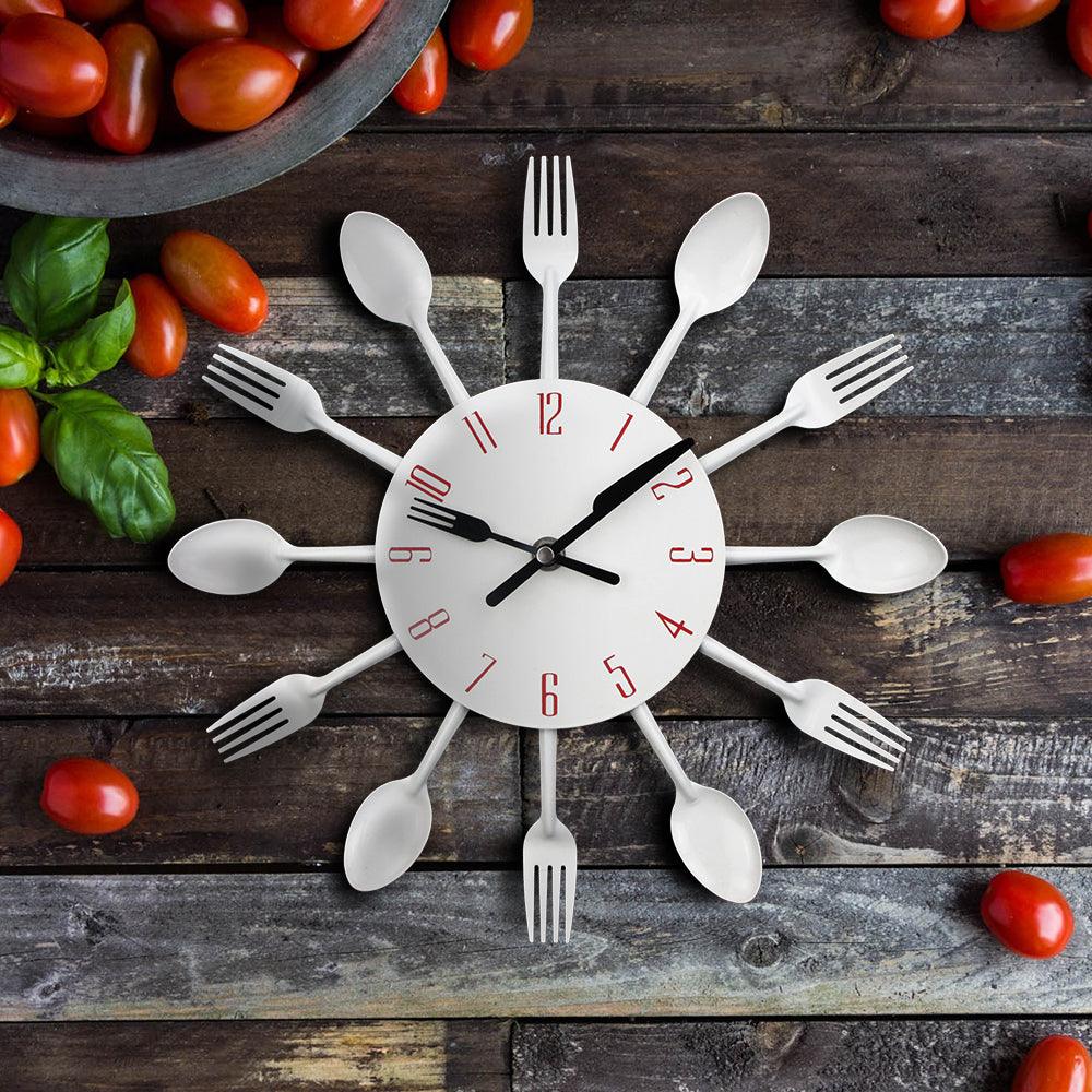 Metal Kitchen Wall Clock Creative  Kitchen Wall Clock 3D Modern Creative Kitchen Cutlery Spoon Fork Time Like Wall Clock Wall Sticker Room Home Decoration Quartz Wall Art Cutlery Mounted Clocks Modern Design Home Decorative