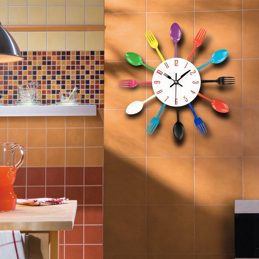Metal Kitchen Wall Clock Creative  Kitchen Wall Clock 3D Modern Creative Kitchen Cutlery Spoon Fork Time Like Wall Clock Wall Sticker Room Home Decoration Quartz Wall Art Cutlery Mounted Clocks Modern Design Home Decorative
