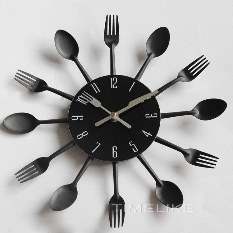 Metal Kitchen Wall Clock Creative  Kitchen Wall Clock 3D Modern Creative Kitchen Cutlery Spoon Fork Time Like Wall Clock Wall Sticker Room Home Decoration Quartz Wall Art Cutlery Mounted Clocks Modern Design Home Decorative