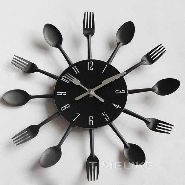 Metal Kitchen Wall Clock Creative  Kitchen Wall Clock 3D Modern Creative Kitchen Cutlery Spoon Fork Time Like Wall Clock Wall Sticker Room Home Decoration Quartz Wall Art Cutlery Mounted Clocks Modern Design Home Decorative