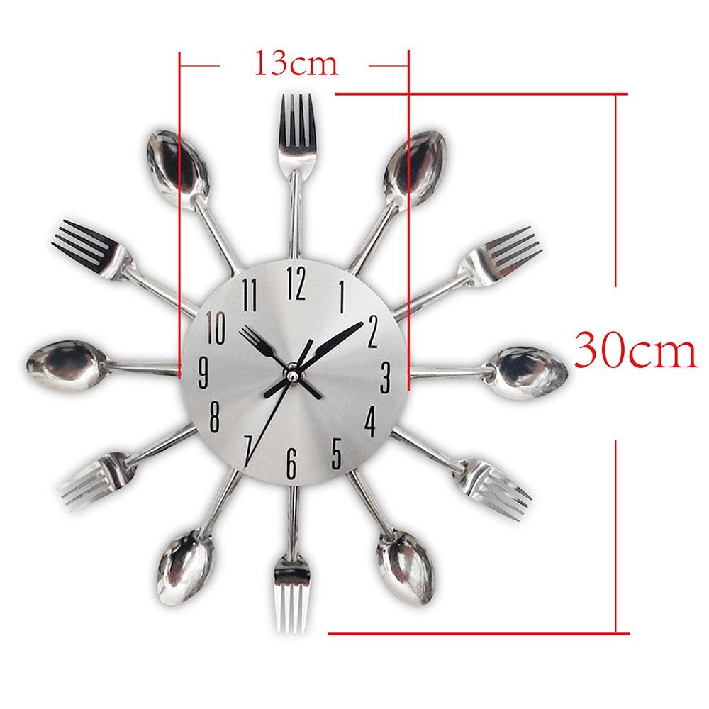 Metal Kitchen Wall Clock Creative  Kitchen Wall Clock 3D Modern Creative Kitchen Cutlery Spoon Fork Time Like Wall Clock Wall Sticker Room Home Decoration Quartz Wall Art Cutlery Mounted Clocks Modern Design Home Decorative