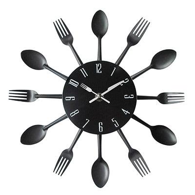 Metal Kitchen Wall Clock Creative  Kitchen Wall Clock 3D Modern Creative Kitchen Cutlery Spoon Fork Time Like Wall Clock Wall Sticker Room Home Decoration Quartz Wall Art Cutlery Mounted Clocks Modern Design Home Decorative