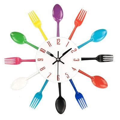 Metal Kitchen Wall Clock Creative  Kitchen Wall Clock 3D Modern Creative Kitchen Cutlery Spoon Fork Time Like Wall Clock Wall Sticker Room Home Decoration Quartz Wall Art Cutlery Mounted Clocks Modern Design Home Decorative