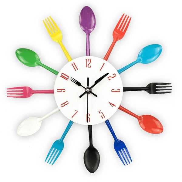 Metal Kitchen Wall Clock Creative  Kitchen Wall Clock 3D Modern Creative Kitchen Cutlery Spoon Fork Time Like Wall Clock Wall Sticker Room Home Decoration Quartz Wall Art Cutlery Mounted Clocks Modern Design Home Decorative