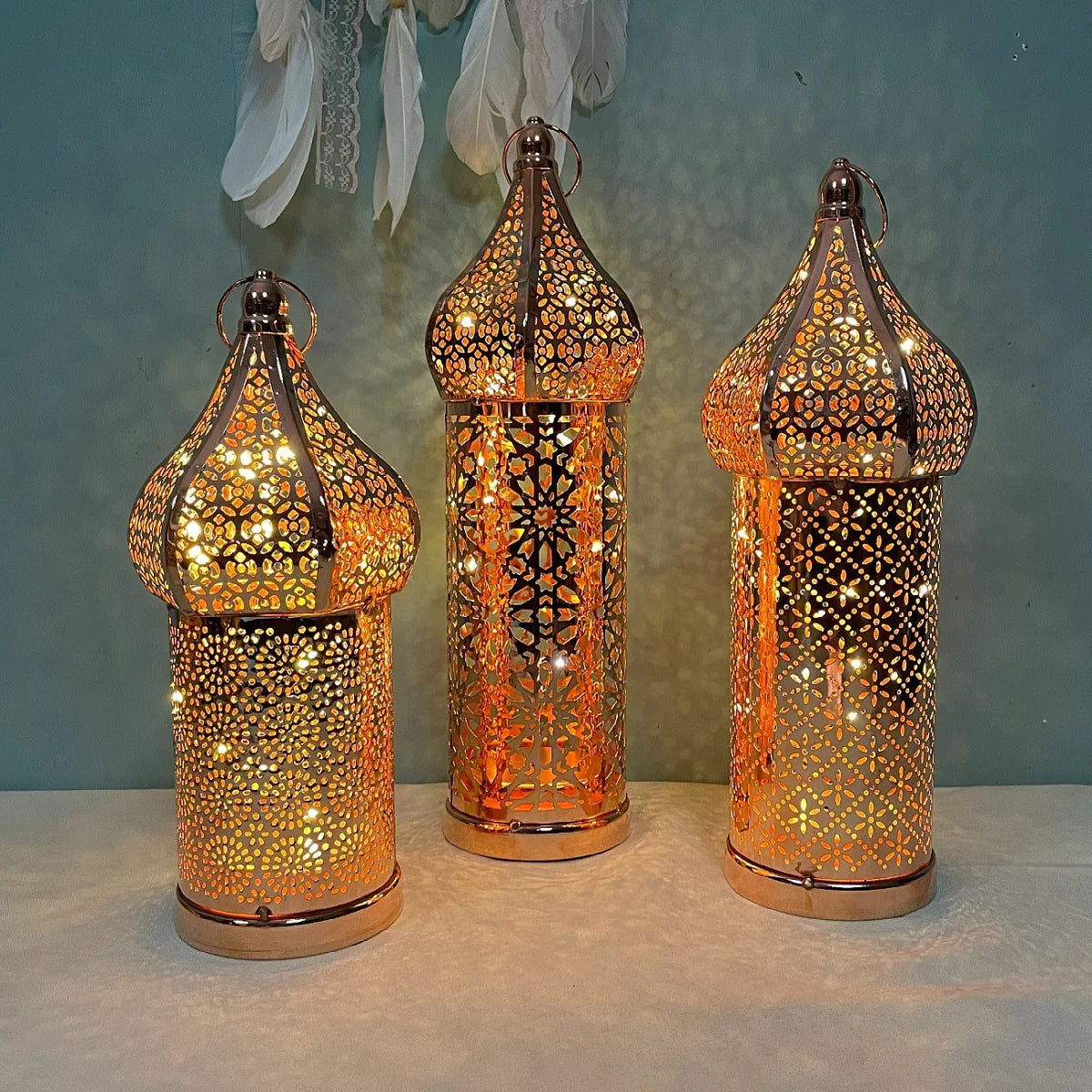 Metal Lantern Lamp - Rose Gold Moroccan