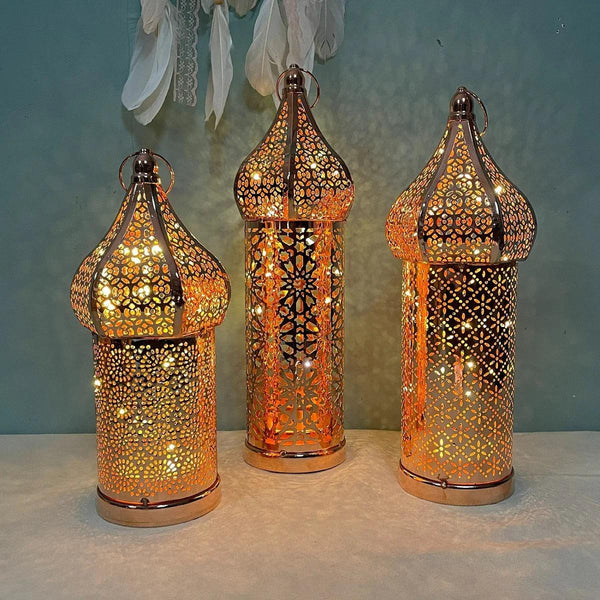 Metal Lantern Lamp - Rose Gold Moroccan