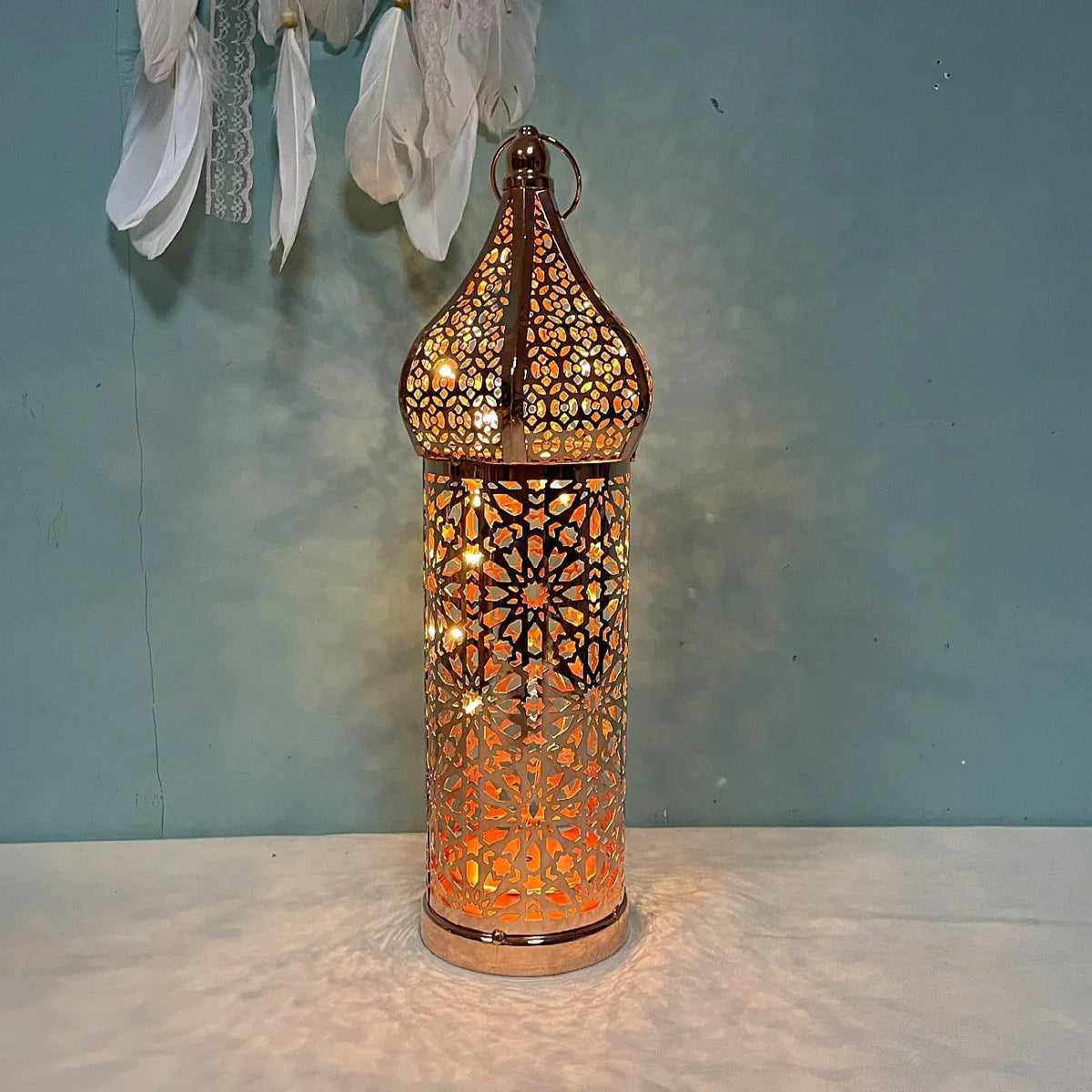 Metal Lantern Lamp - Rose Gold Moroccan