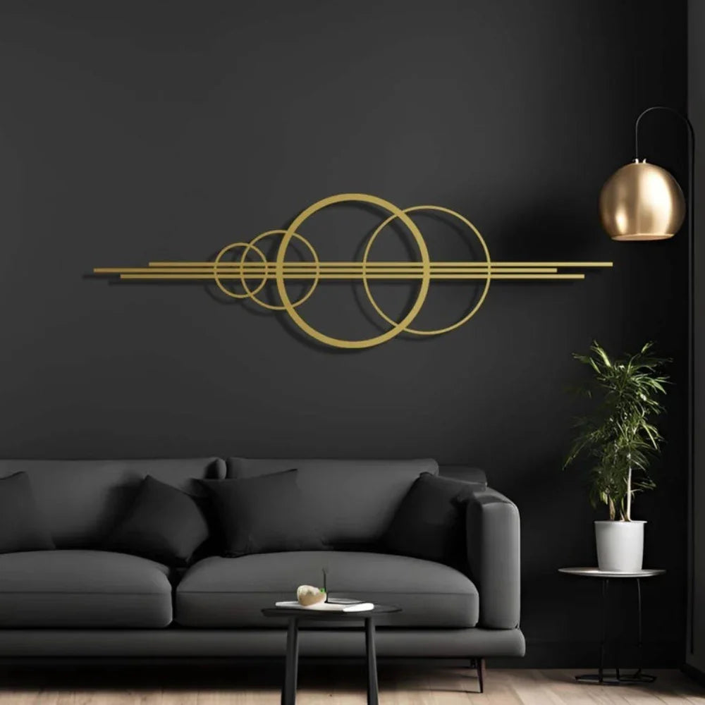 Metal Wall Art Black Geometric Circles Design Horizontal or Vertical Hanging