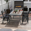 Metal Dining Chairs Set of 4 with Removable Backrest for Dining Room Restaurant Living Room-Black
