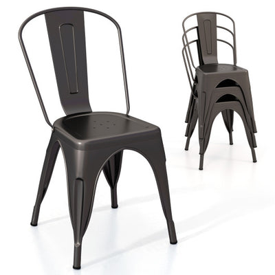 Metal Dining Chairs Set of 4 with Removable Backrest for Dining Room Restaurant Living Room-Gun