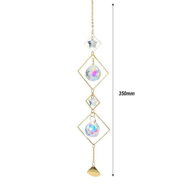 Metallic Hoop Moon Sun Catcher Hanging Crystal Pendant Chandelier Lamps Light Crystals Glass Pendants Light Rainbow Maker Wind Chime Hanging Drop Gift of Good Luck Garden Decor Hanging Ornament For Home Decoration