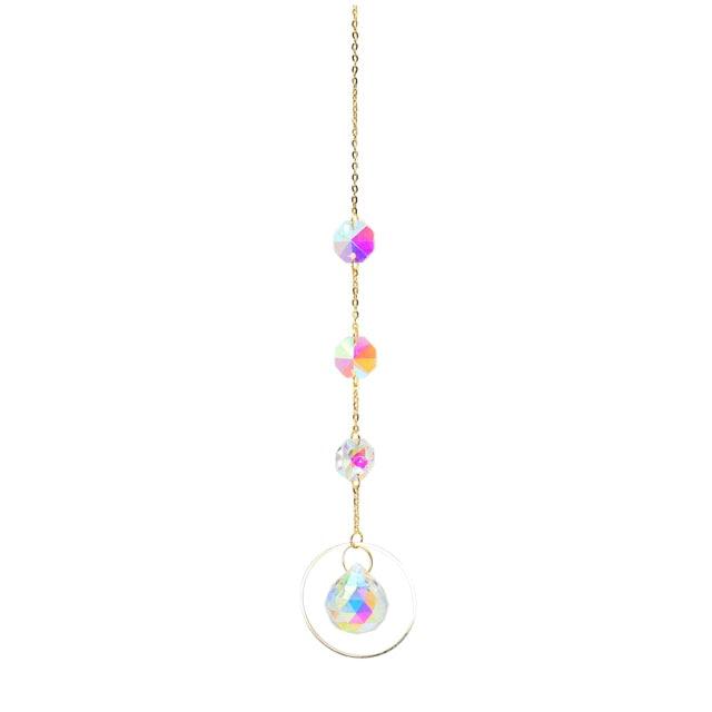 Metallic Hoop Moon Sun Catcher Hanging Crystal Pendant Chandelier Lamps Light Crystals Glass Pendants Light Rainbow Maker Wind Chime Hanging Drop Gift of Good Luck Garden Decor Hanging Ornament For Home Decoration