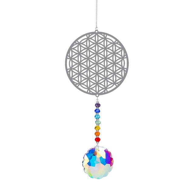 Metallic Hoop Moon Sun Catcher Hanging Crystal Pendant Chandelier Lamps Light Crystals Glass Pendants Light Rainbow Maker Wind Chime Hanging Drop Gift of Good Luck Garden Decor Hanging Ornament For Home Decoration