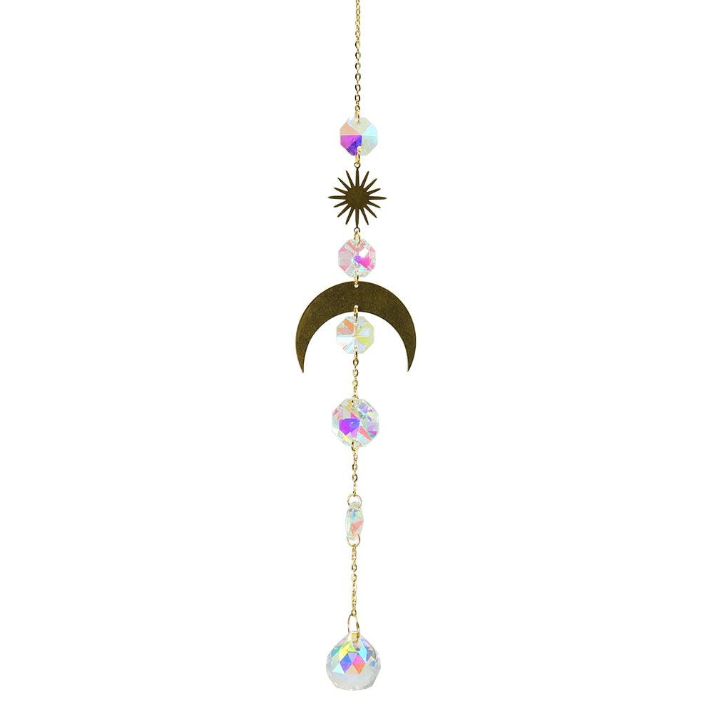 Metallic Hoop Moon Sun Wind Chimes K9 Crystal Prisms Hanging Sun-catcher Rainbow Chaser Window Curtains Pendant Home Decor Gifts For Wall Hanging Decor Room Home Photography Prop