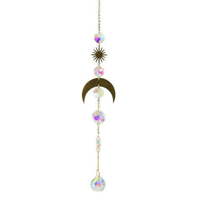 Metallic Hoop Moon Sun Wind Chimes K9 Crystal Prisms Hanging Sun-catcher Rainbow Chaser Window Curtains Pendant Home Decor Gifts For Wall Hanging Decor Room Home Photography Prop