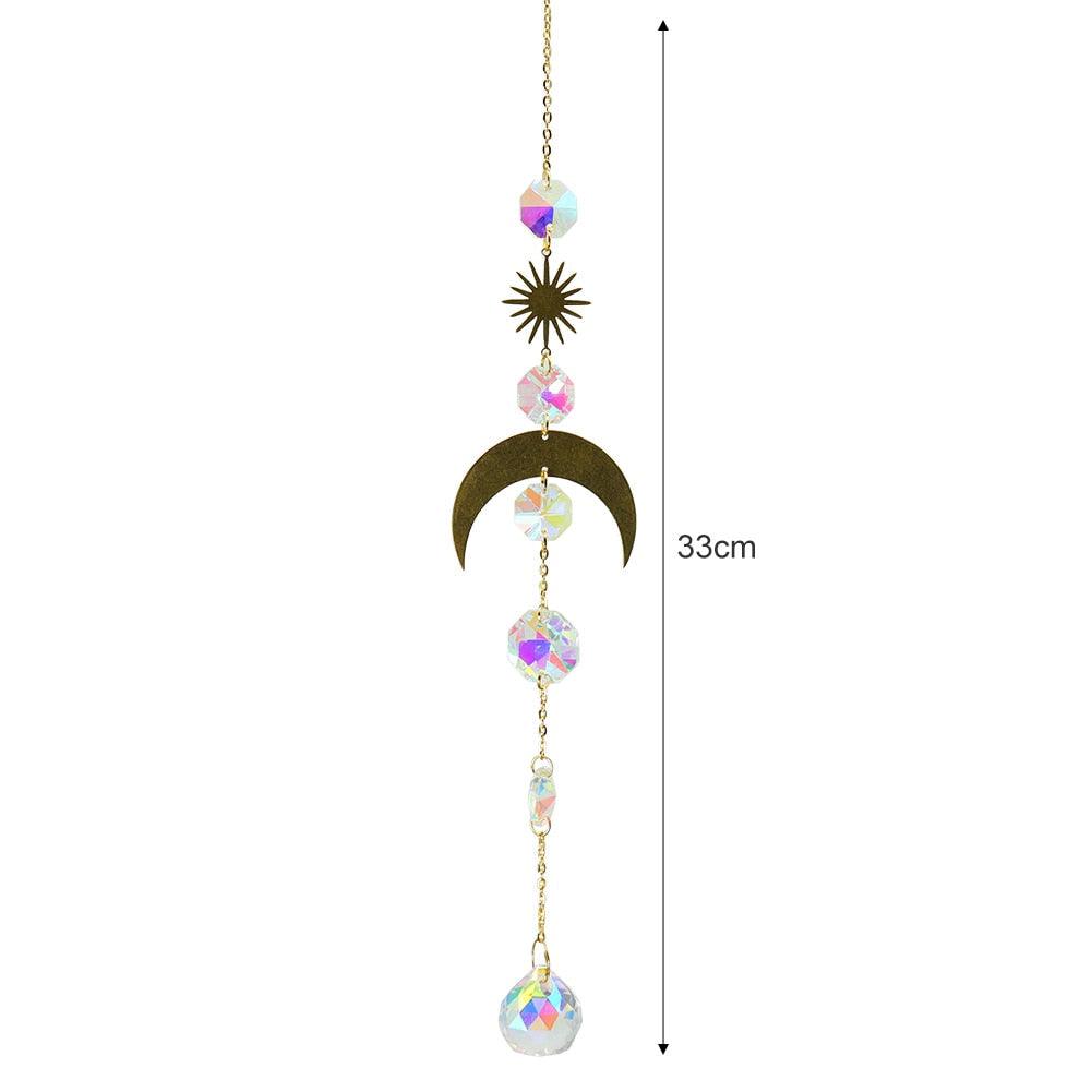 Metallic Hoop Moon Sun Wind Chimes K9 Crystal Prisms Hanging Sun-catcher Rainbow Chaser Window Curtains Pendant Home Decor Gifts For Wall Hanging Decor Room Home Photography Prop