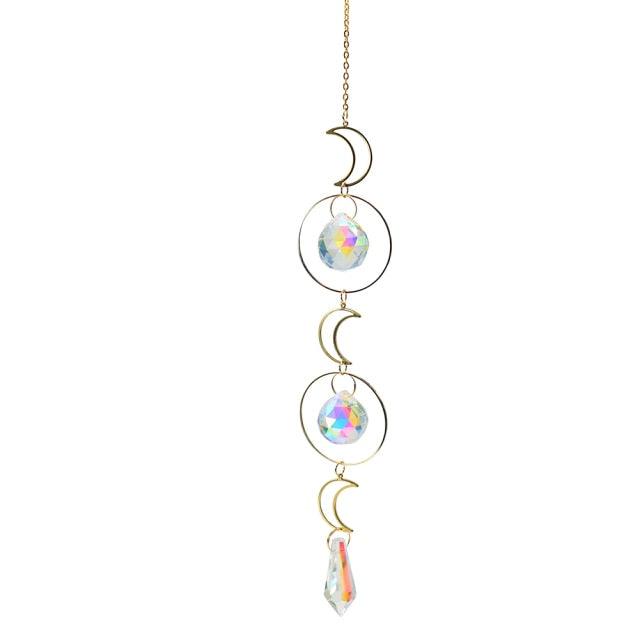 Metallic Hoop Moon Sun Wind Chimes K9 Crystal Prisms Hanging Sun-catcher Rainbow Chaser Window Curtains Pendant Home Decor Gifts For Wall Hanging Decor Room Home Photography Prop