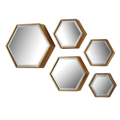 Hexagonal Wall Mirror - Set of 5 Gold