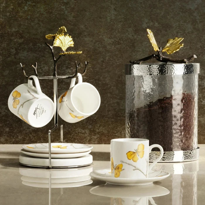 Butterfly Ginkgo Demitasse Cups and Stand Set