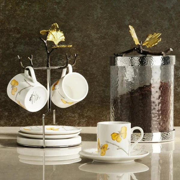 Butterfly Ginkgo Demitasse Cups and Stand Set by Michael Aram