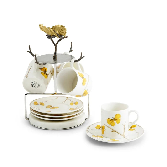 Butterfly Ginkgo Demitasse Cups and Stand Set