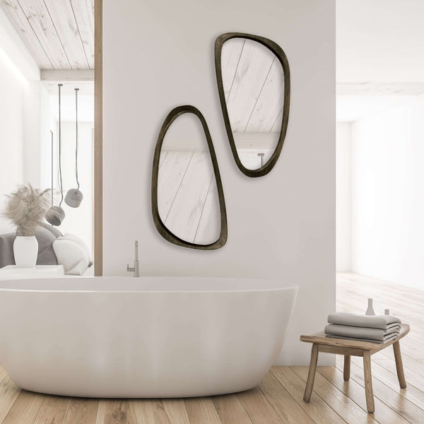 Mid-Century Modern Asymmetrical Black Wood Mirror