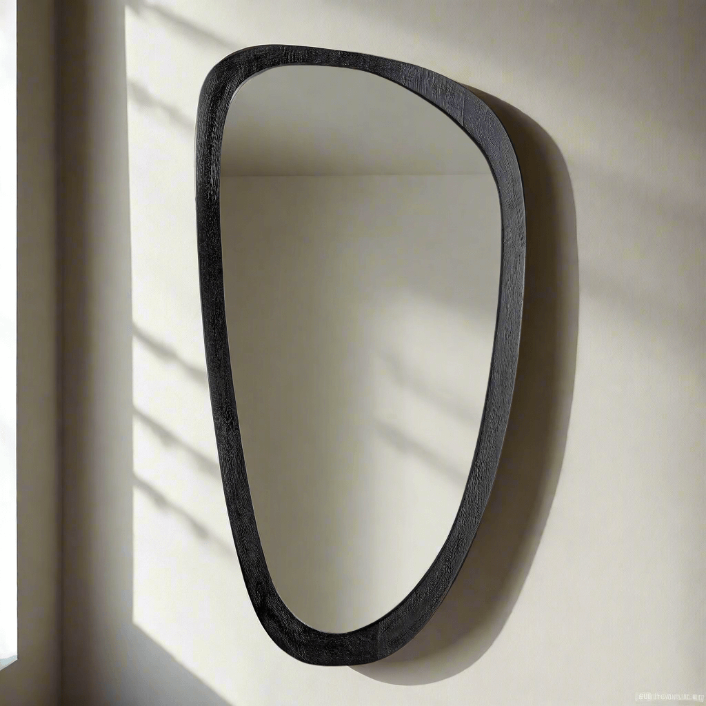 Mid-Century Modern Asymmetrical Black Wood Mirror