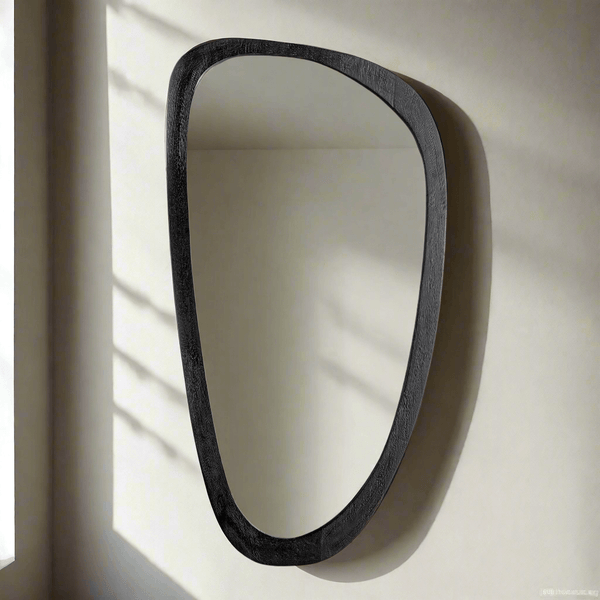 Mid-Century Modern Asymmetrical Black Wood Mirror