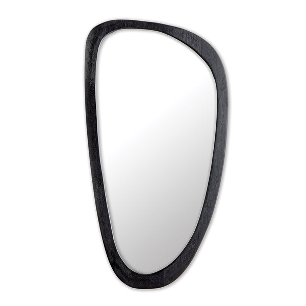 Mid-Century Modern Asymmetrical Black Wood Mirror