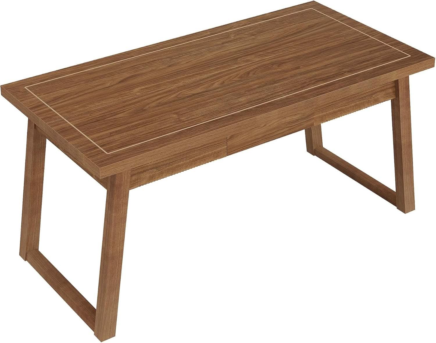 Mid-Century Modern Wooden Desk with Drawer and Stability