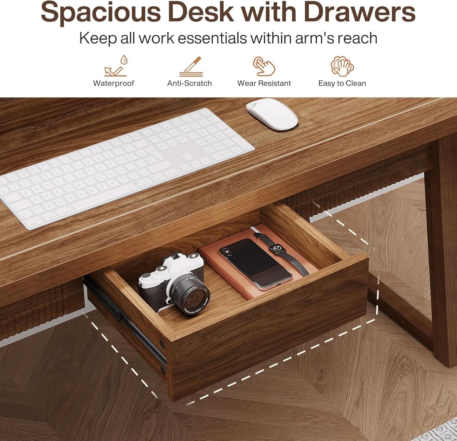 Mid-Century Modern Wooden Desk with Drawer and Stability