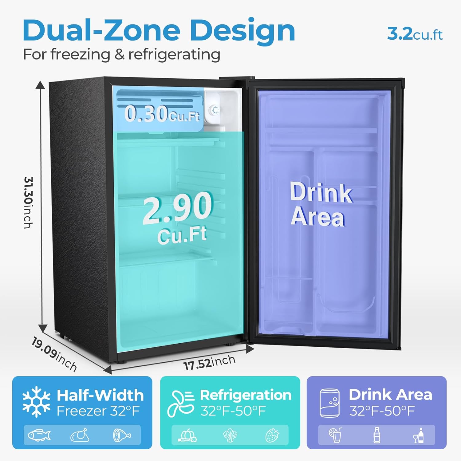 Mini Compact Refrigerator with Freezer, 2.6 Cu.Ft 58070RRE0 Kismile