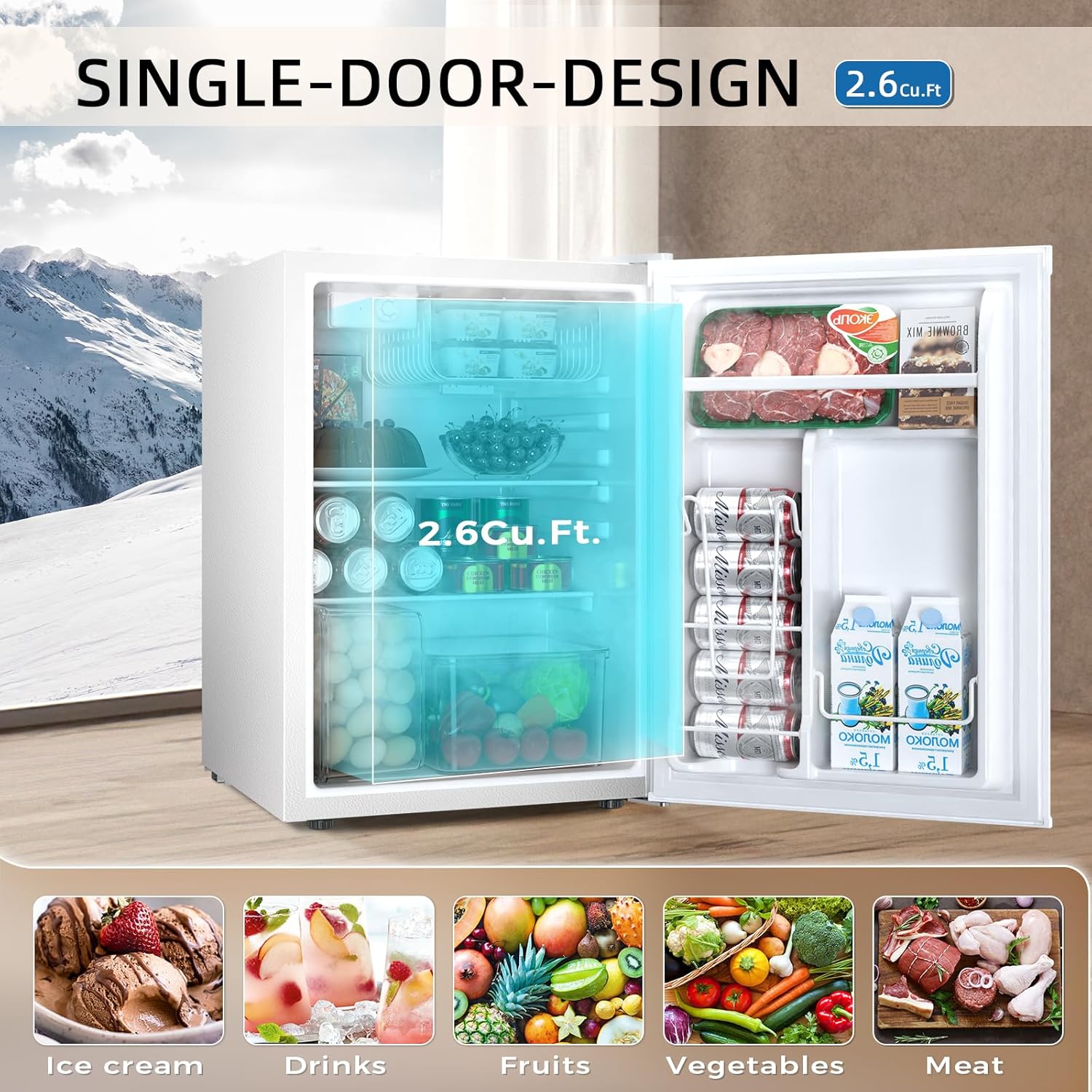 Mini Compact Refrigerator with Freezer, 2.6 Cu.Ft 58070RRE0 Kismile