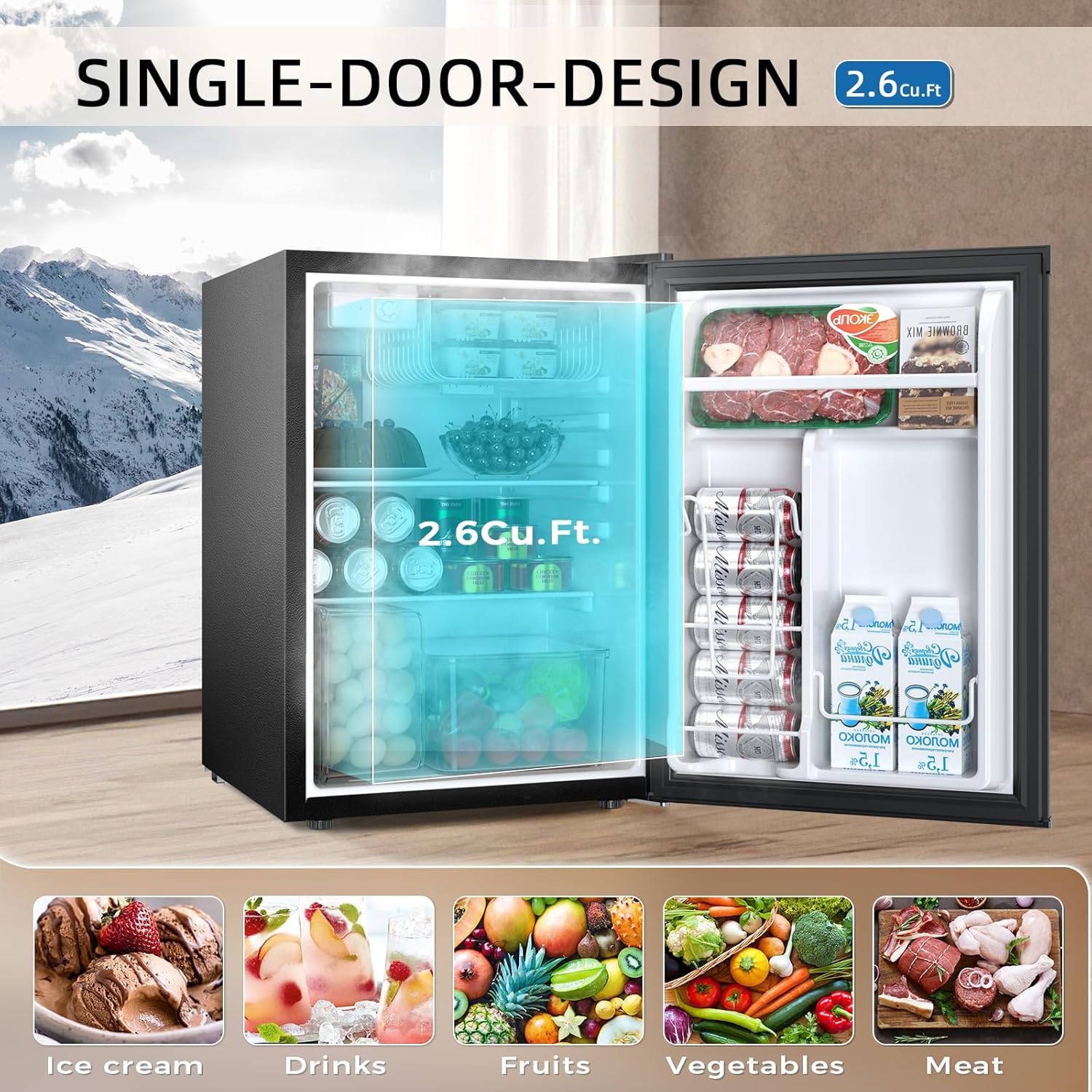 Mini Compact Refrigerator with Freezer, 2.6 Cu.Ft 58070RRE0 Kismile
