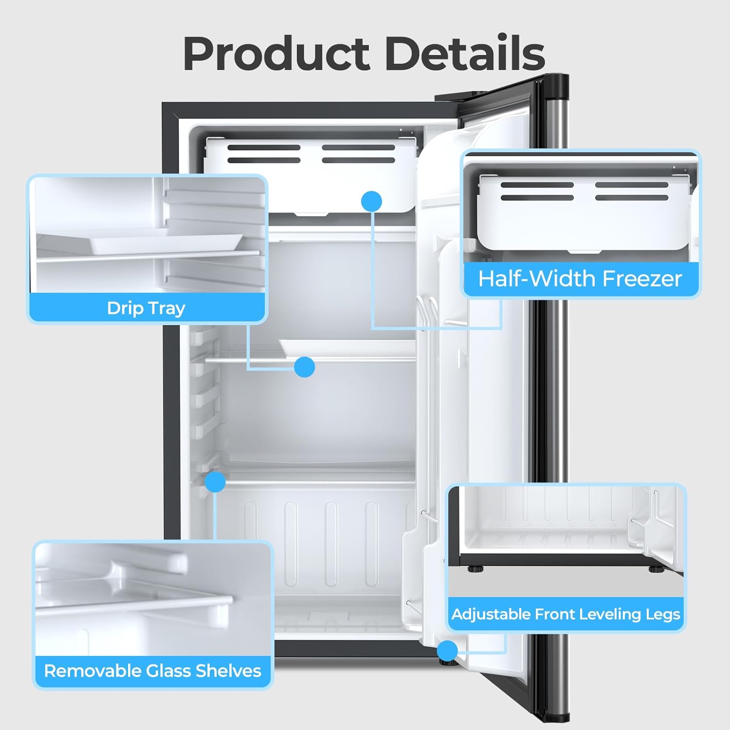 Mini Compact Refrigerator with Freezer, 2.6 Cu.Ft 58070RRE0 Kismile