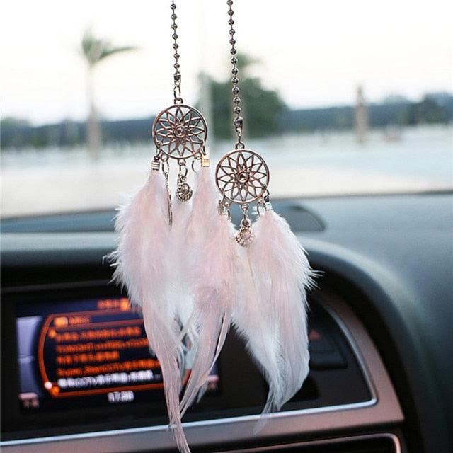 Mini Dream Catcher Car Pendant Wind Chimes Feather Decoration Home Decor Dream Catchers Car Handmade Hanging Charm Wind Chime Traditional White Feather Ornaments Wall Hanging Adornment Handmade Dreamcatcher Gifts