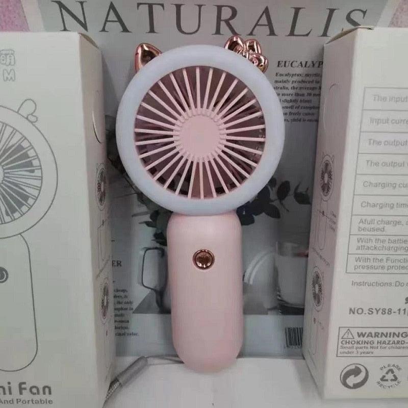 Mini Portable Fan USB Rechargeable Night Light Cooling Handheld Fan Three Speed Adjustable Pocket Personal Small Hand Fan for Child Home School Travel LED Fan