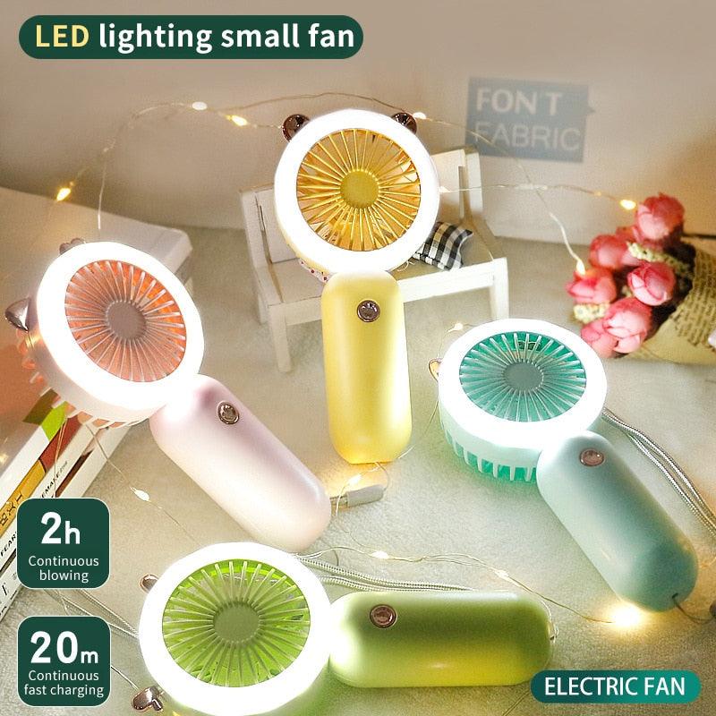 Mini Portable Fan USB Rechargeable Night Light Cooling Handheld Fan Three Speed Adjustable Pocket Personal Small Hand Fan for Child Home School Travel LED Fan