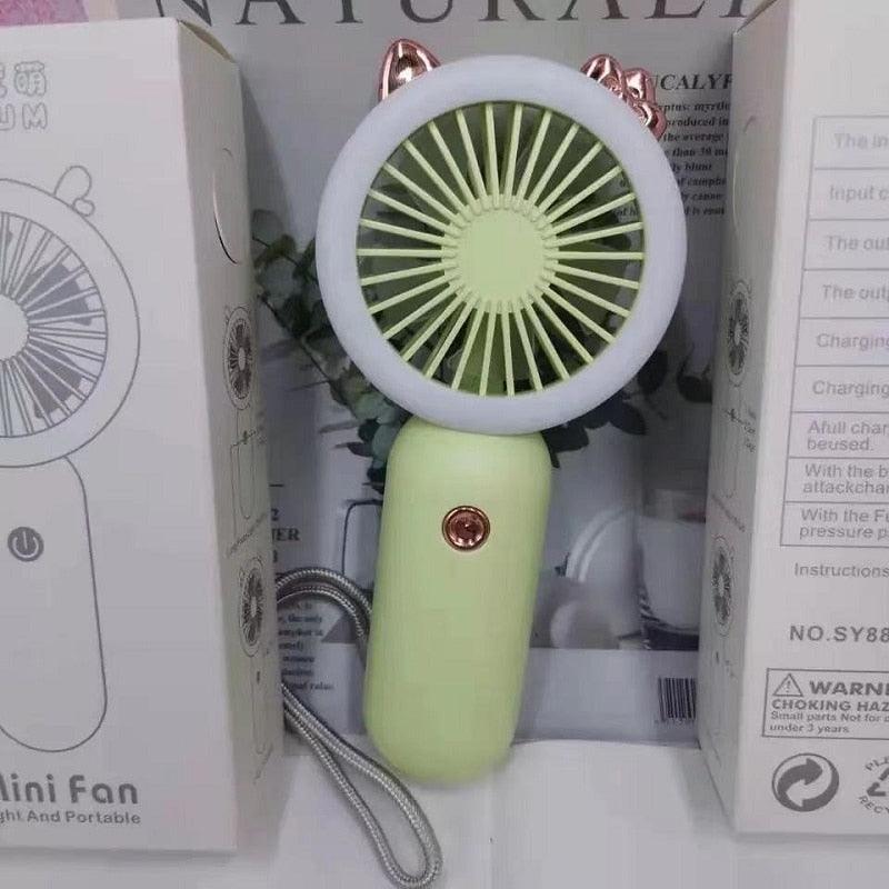 Mini Portable Fan USB Rechargeable Night Light Cooling Handheld Fan Three Speed Adjustable Pocket Personal Small Hand Fan for Child Home School Travel LED Fan