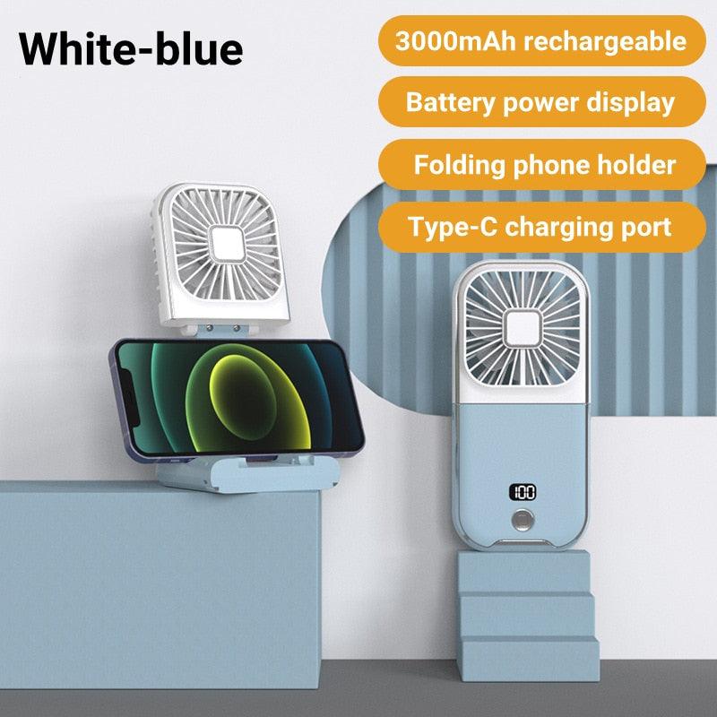 Mini Portable Outdoor Hand Fan Hanging Neck Fan USB Charging 3000mAh Battery Powered 180° Folding Wireless Table Air Cooling Fan 4 Adjustable Speed Portable Pocket Fan for Office Outdoor Travel