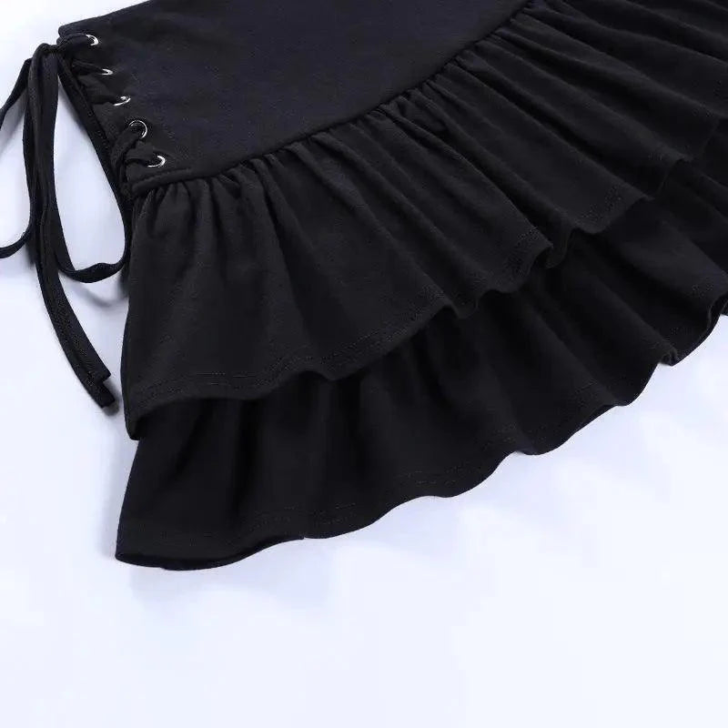 Mini Skirt Girls Sweet Black High Waist Pleated Skirt Cute Dark Lightweight Simple Design Skirts